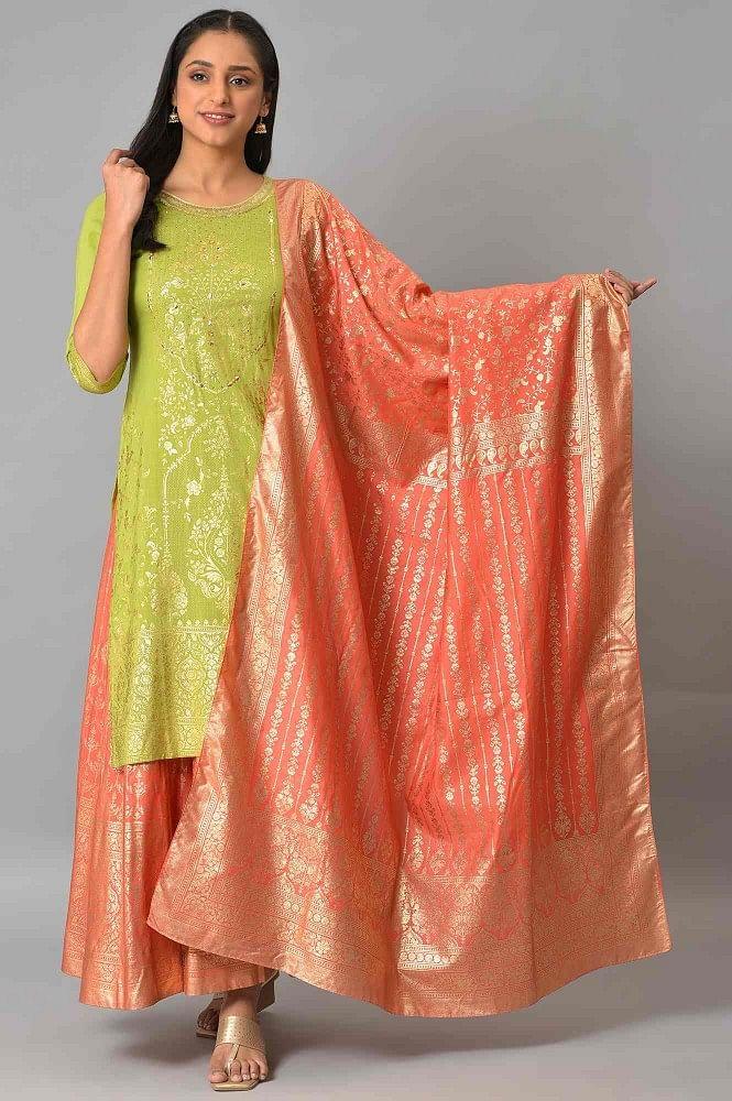 orange printed ethnic dupatta