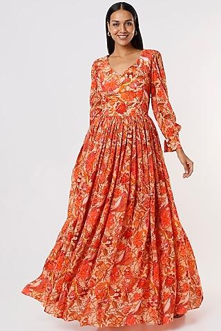 orange printed gown