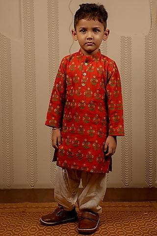 orange printed kurta set for boys