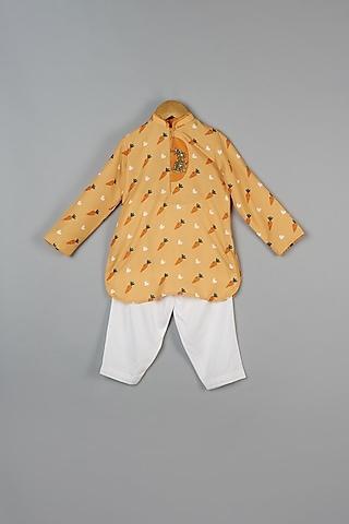 orange printed kurta set for boys