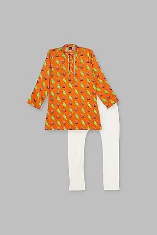 orange printed kurta set for boys