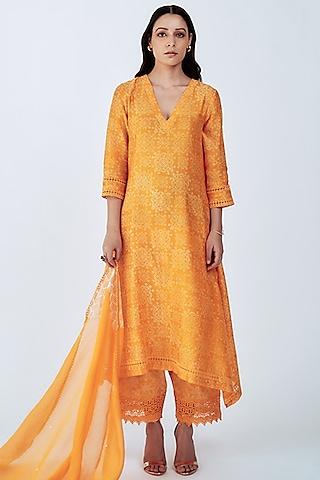 orange printed kurta set