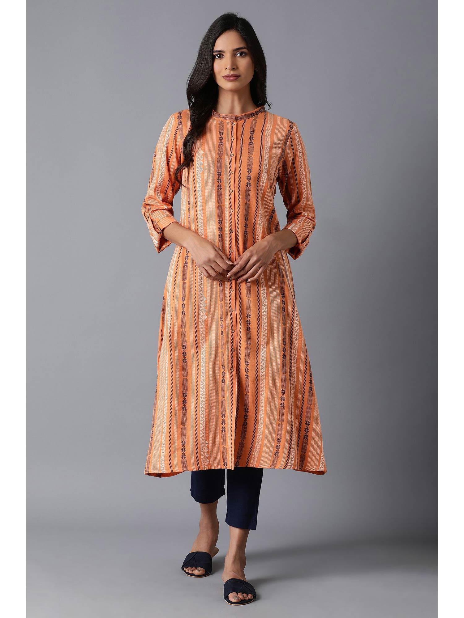 orange printed kurta