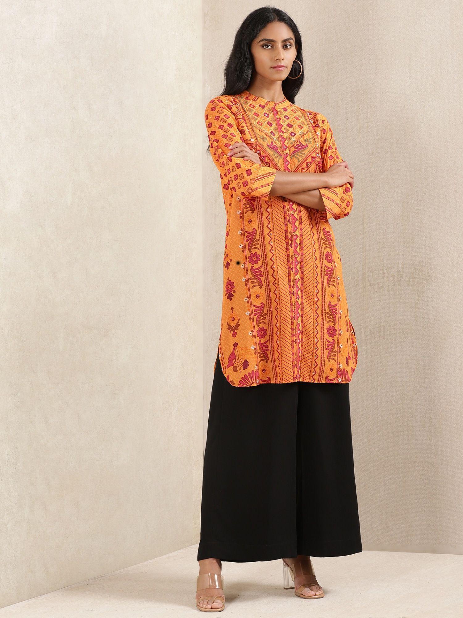 orange printed kurta