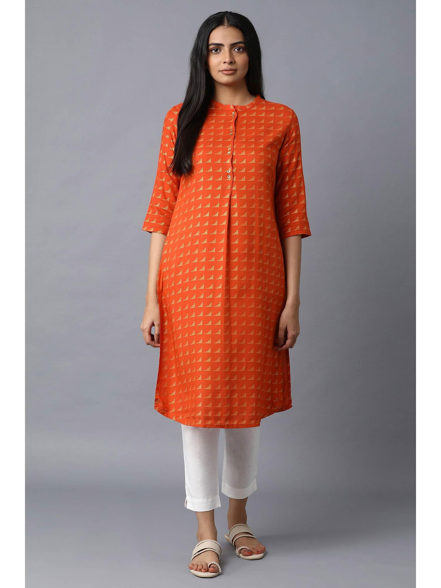 orange printed kurta