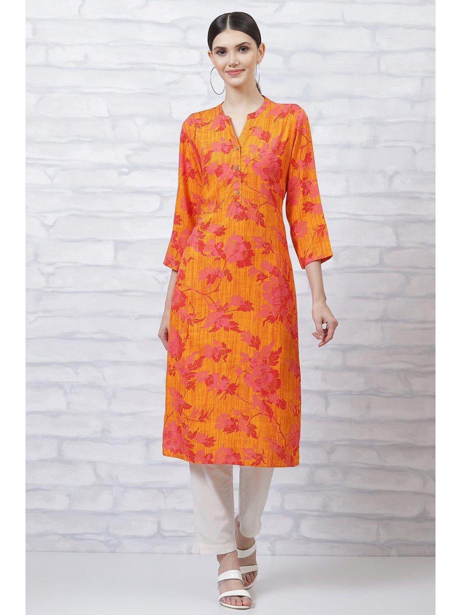 orange printed kurta