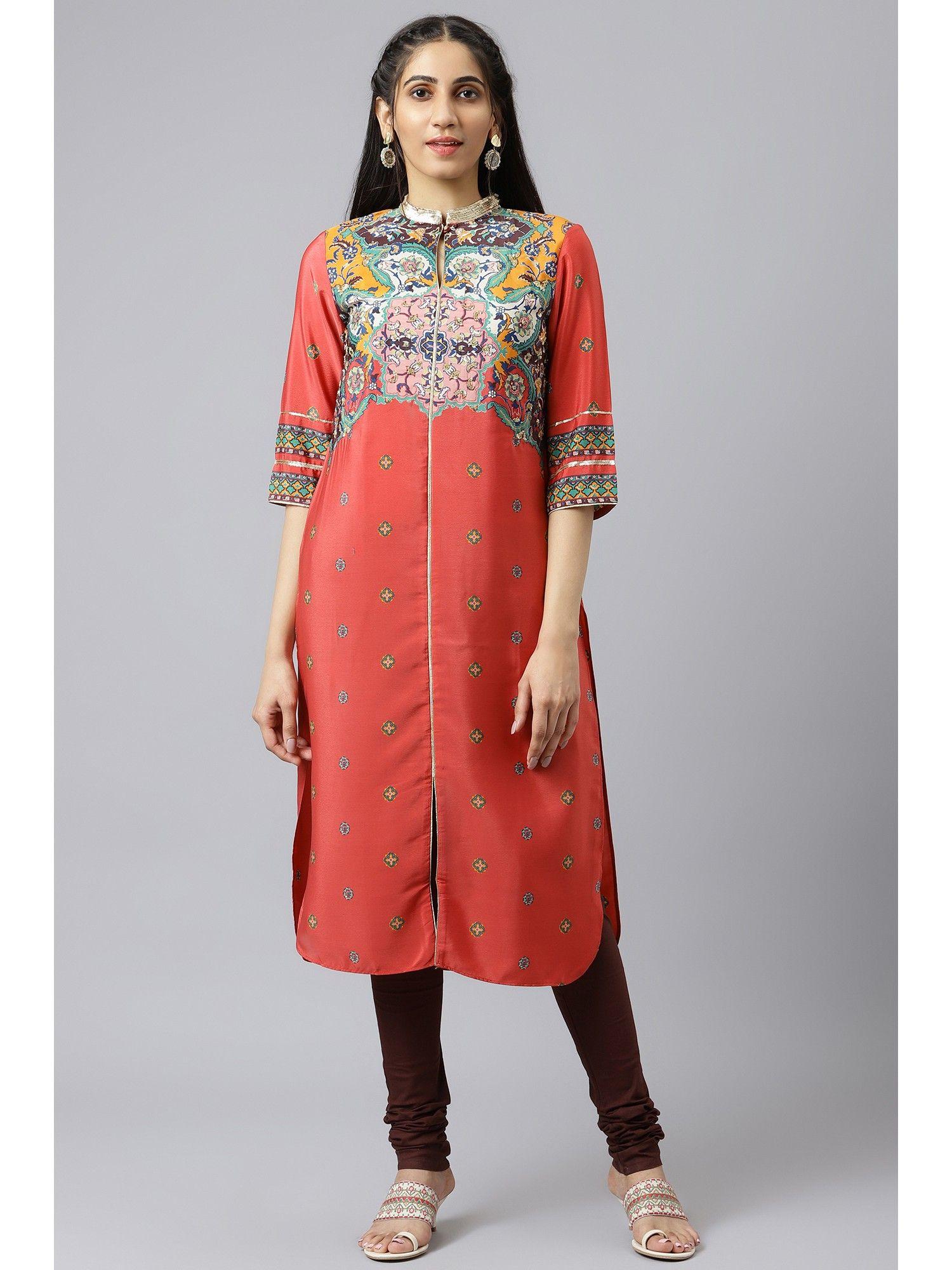 orange printed kurta