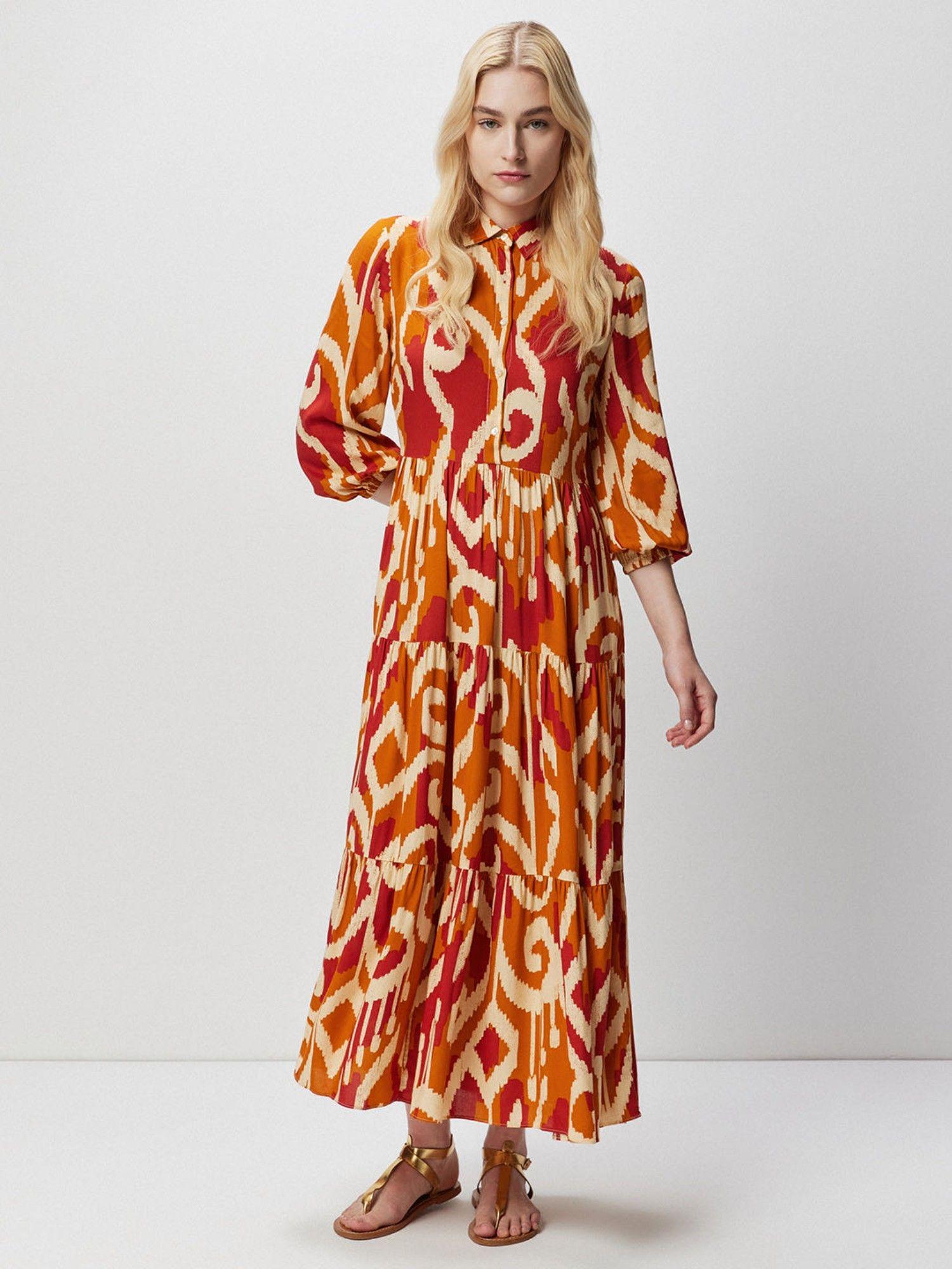 orange printed maxi dress