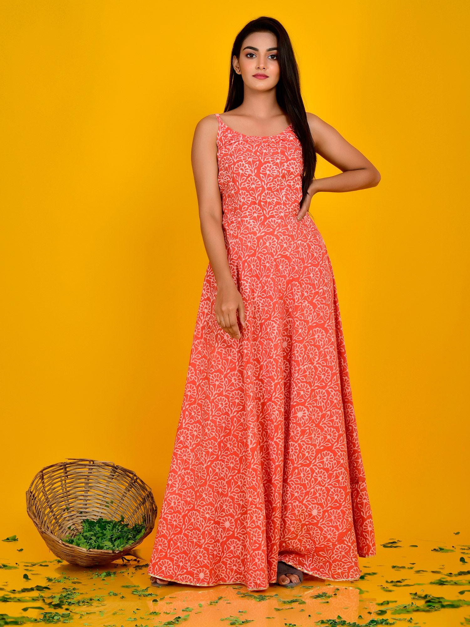 orange printed maxi dress