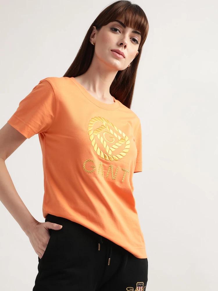 orange printed round neck tshirt