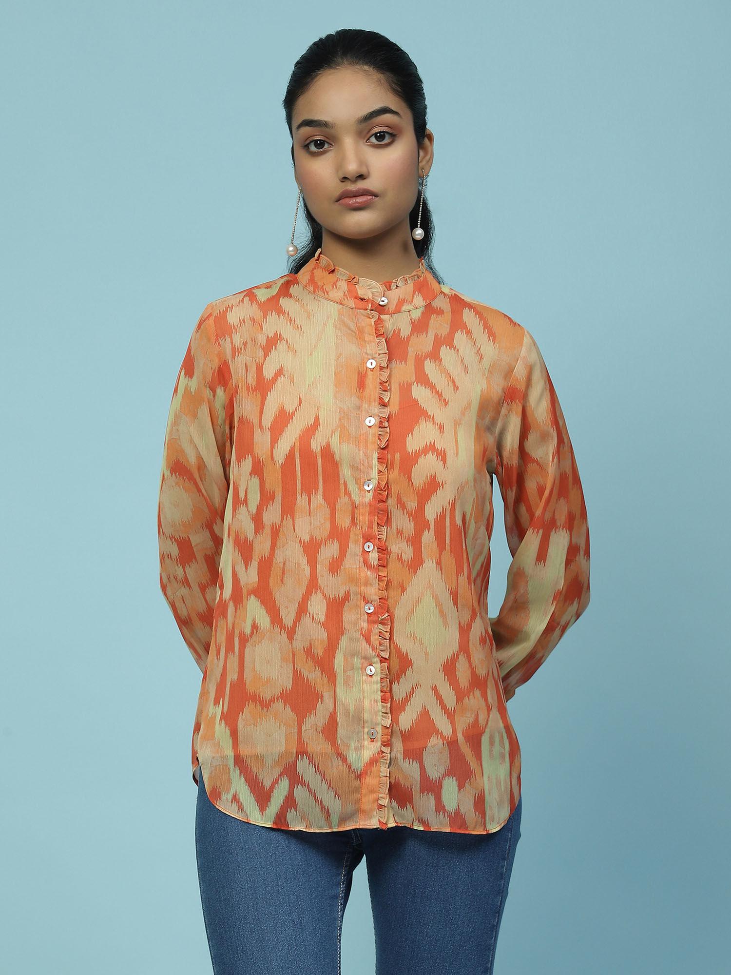 orange printed shirt with camisole (set of 2)