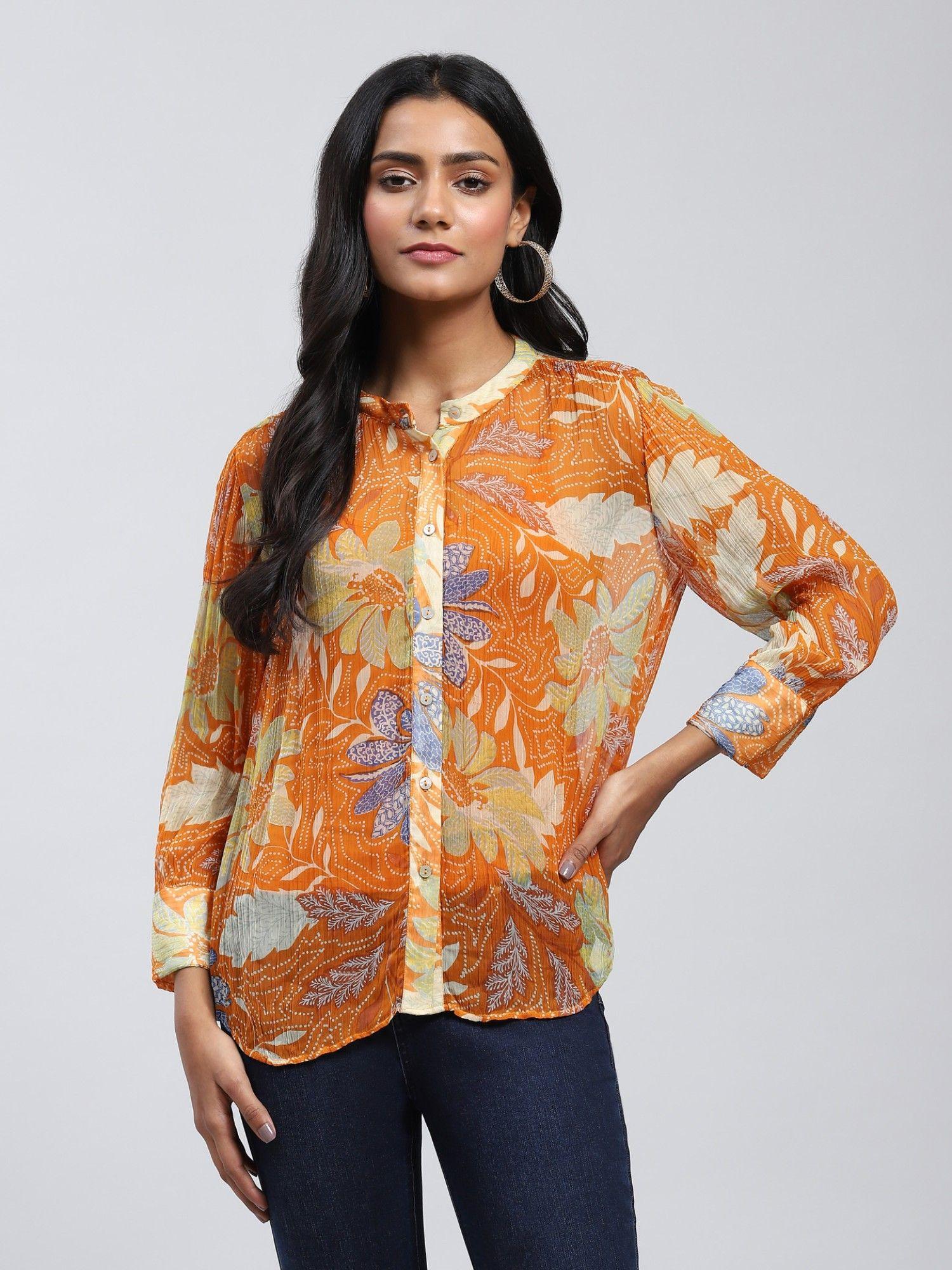 orange printed shirt with inner (set of 2)