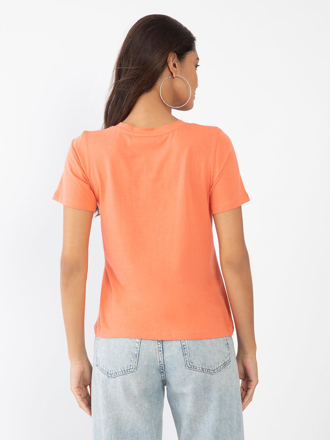 orange printed t-shirt for women