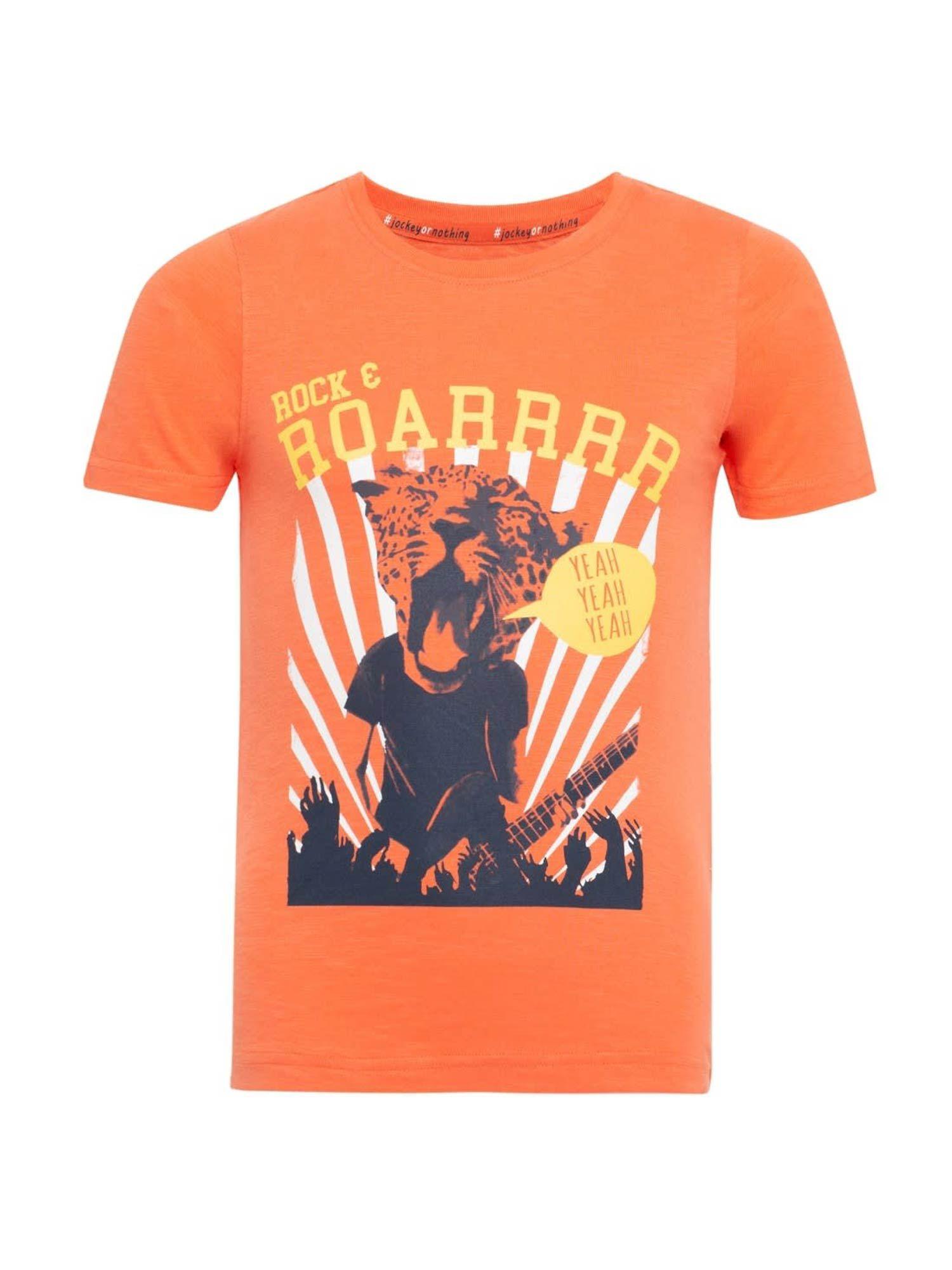 orange printed t-shirt