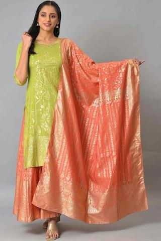 orange printeded polyester dupatta