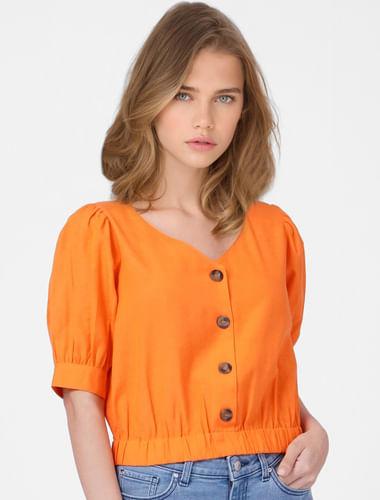 orange puff sleeves top