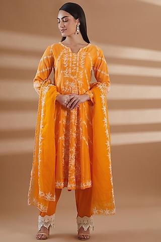 orange pure chanderi anarkali set