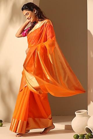 orange pure cotton chanderi handloom saree