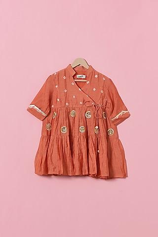 orange pure modal silk dress for girls