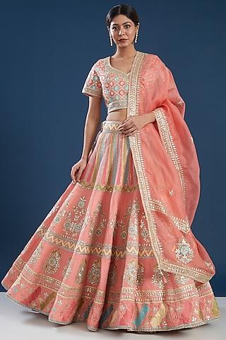 orange pure silk georgette embroidered lehenga set