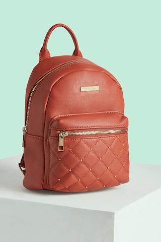orange quilted casual faux leather women backpack