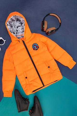 orange quilted winterwear full sleeves  boys regular fit  jacket