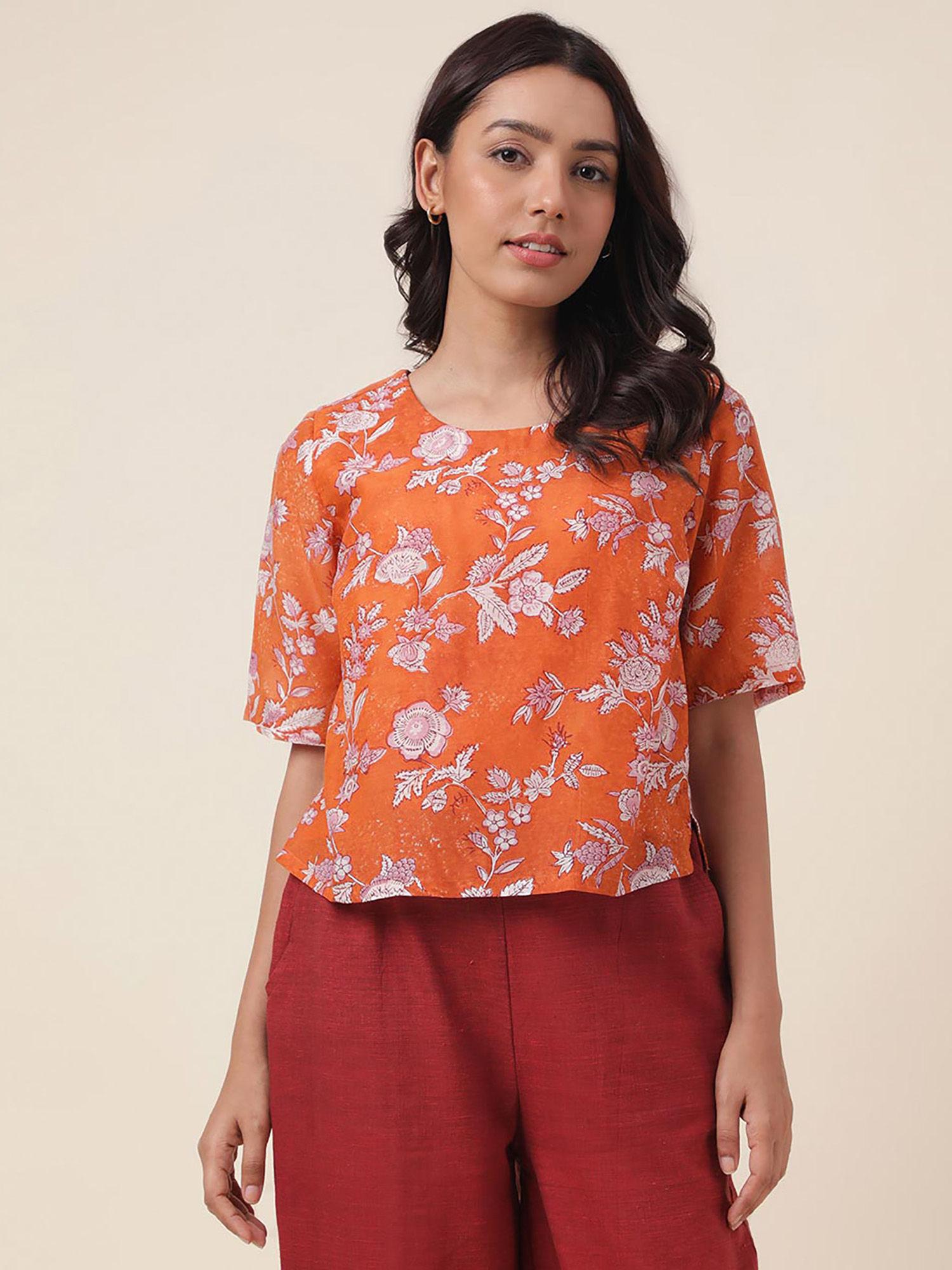 orange rayon blend printed women top