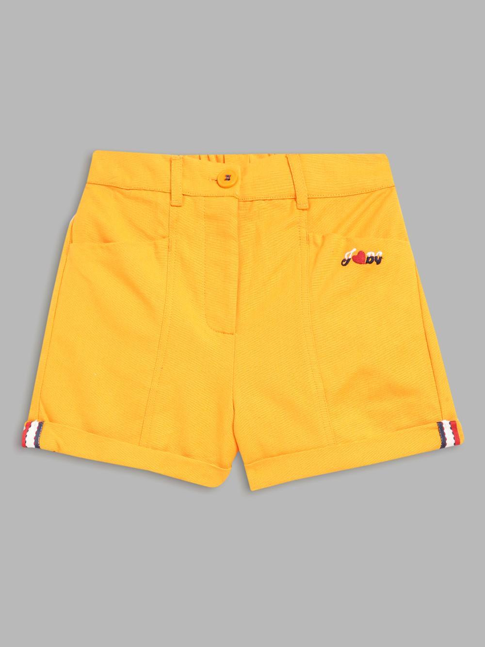 orange regular fit solid shorts