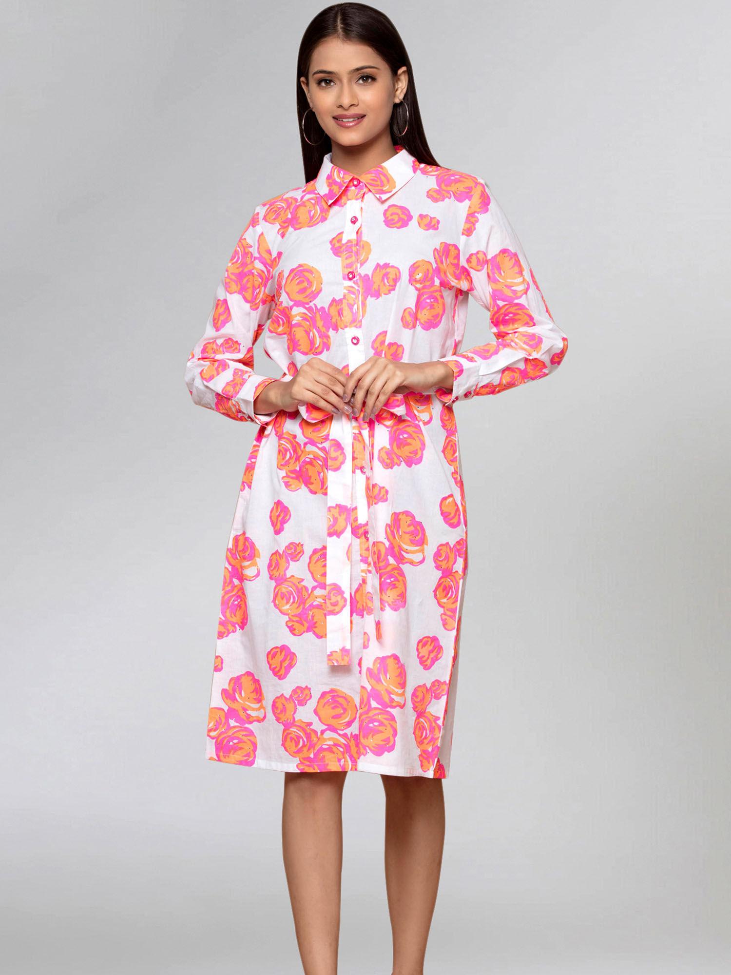 orange rose print shirt dress (set of 2)