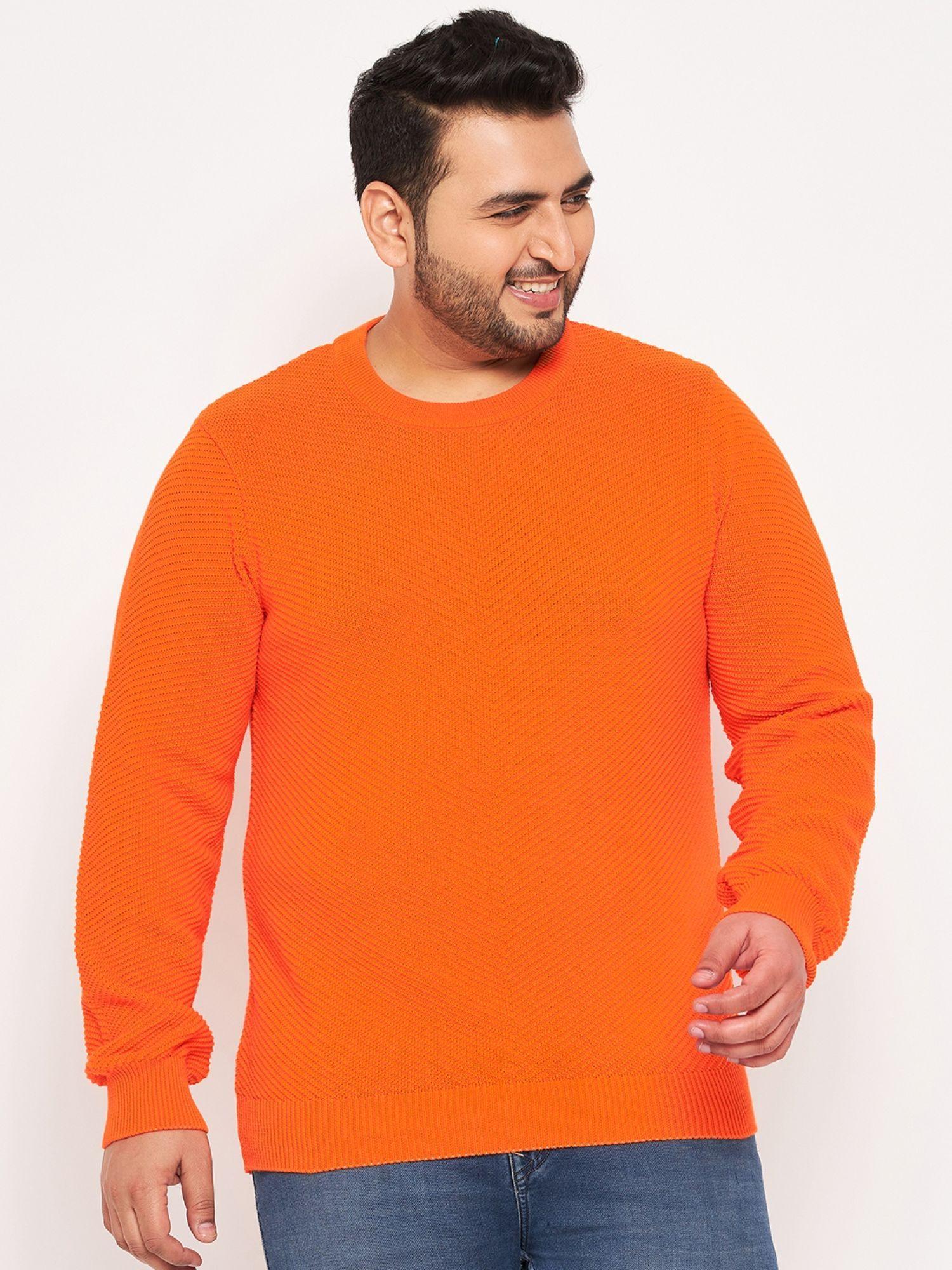 orange round neck plus size sweater