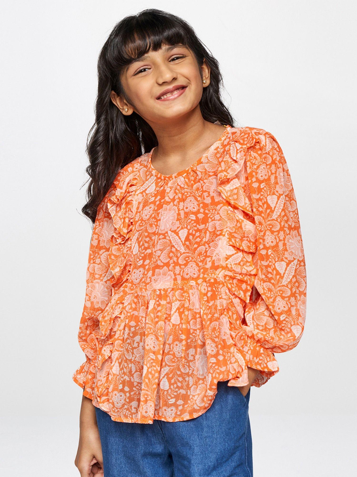 orange ruffles peplum top