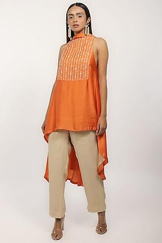 orange satin draped tunic set