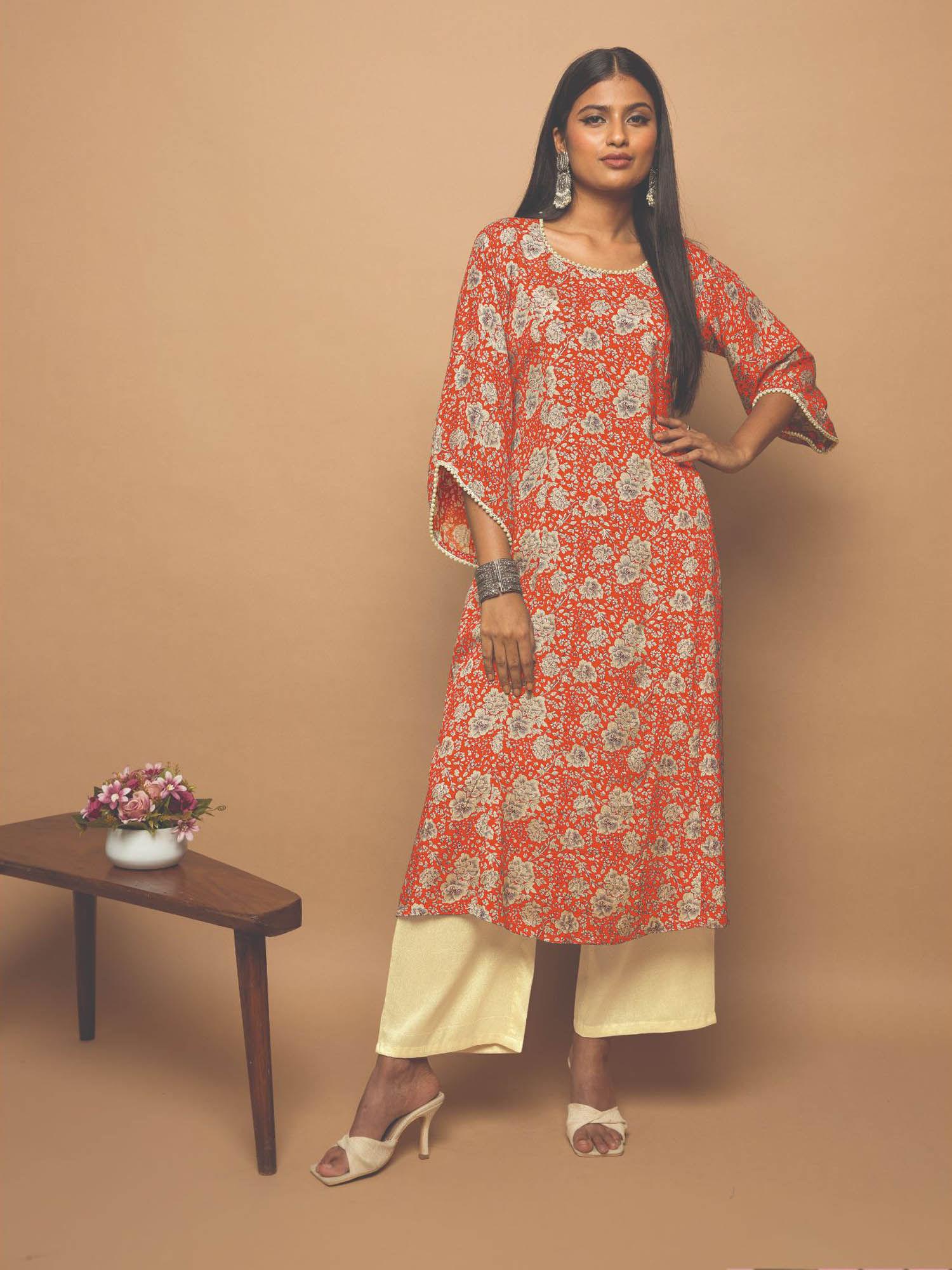 orange satvika printed silk kurta & palazzo (set of 2)