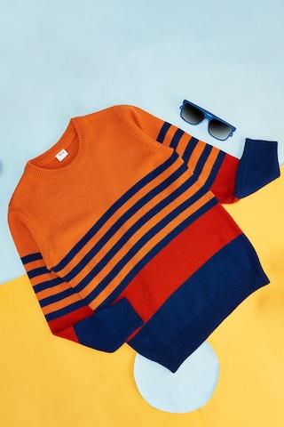 orange self design sweater