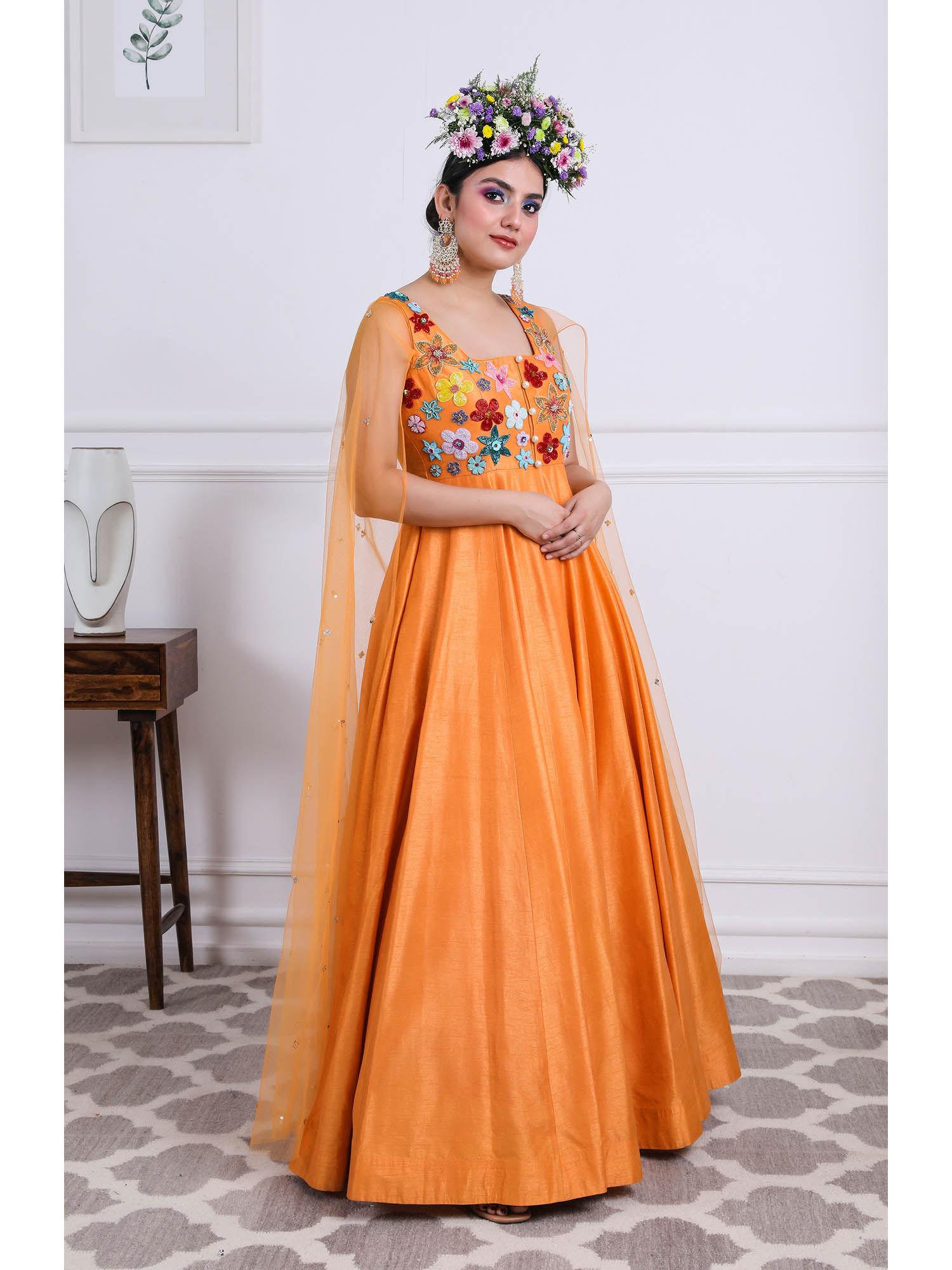 orange sequined maxi dress (set of 2)