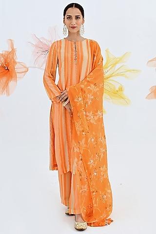 orange sequinned kurta set