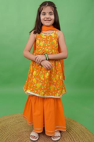 orange sharara set in pure cotton for girls