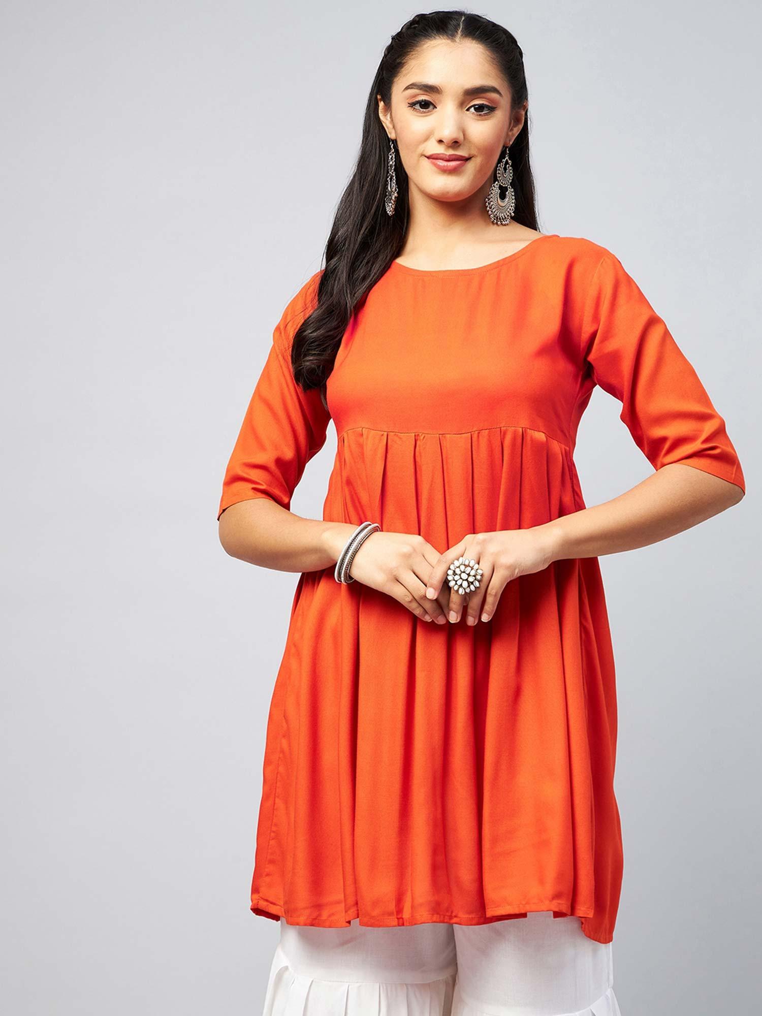 orange short anarkali kurta