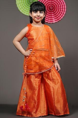 orange silk & net palazzo pant set for girls