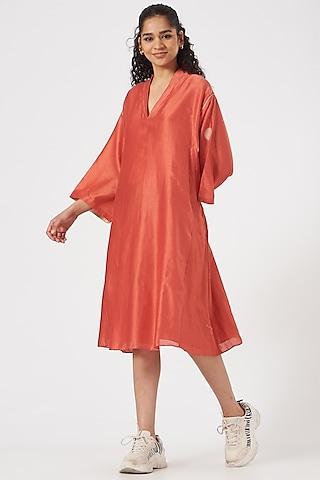 orange silk chanderi choga dress