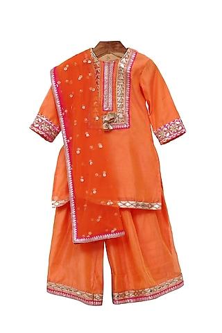 orange silk chanderi sharara set for girls