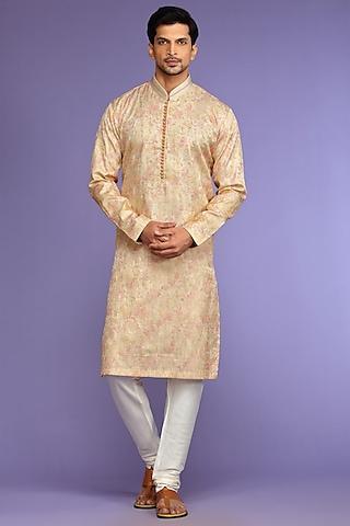 orange silk kurta set