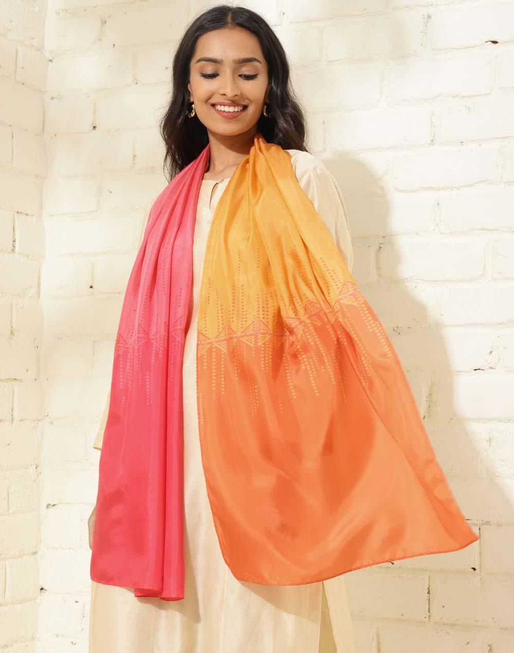 orange silk printed stole