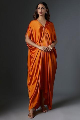 orange silk satin kaftan dress