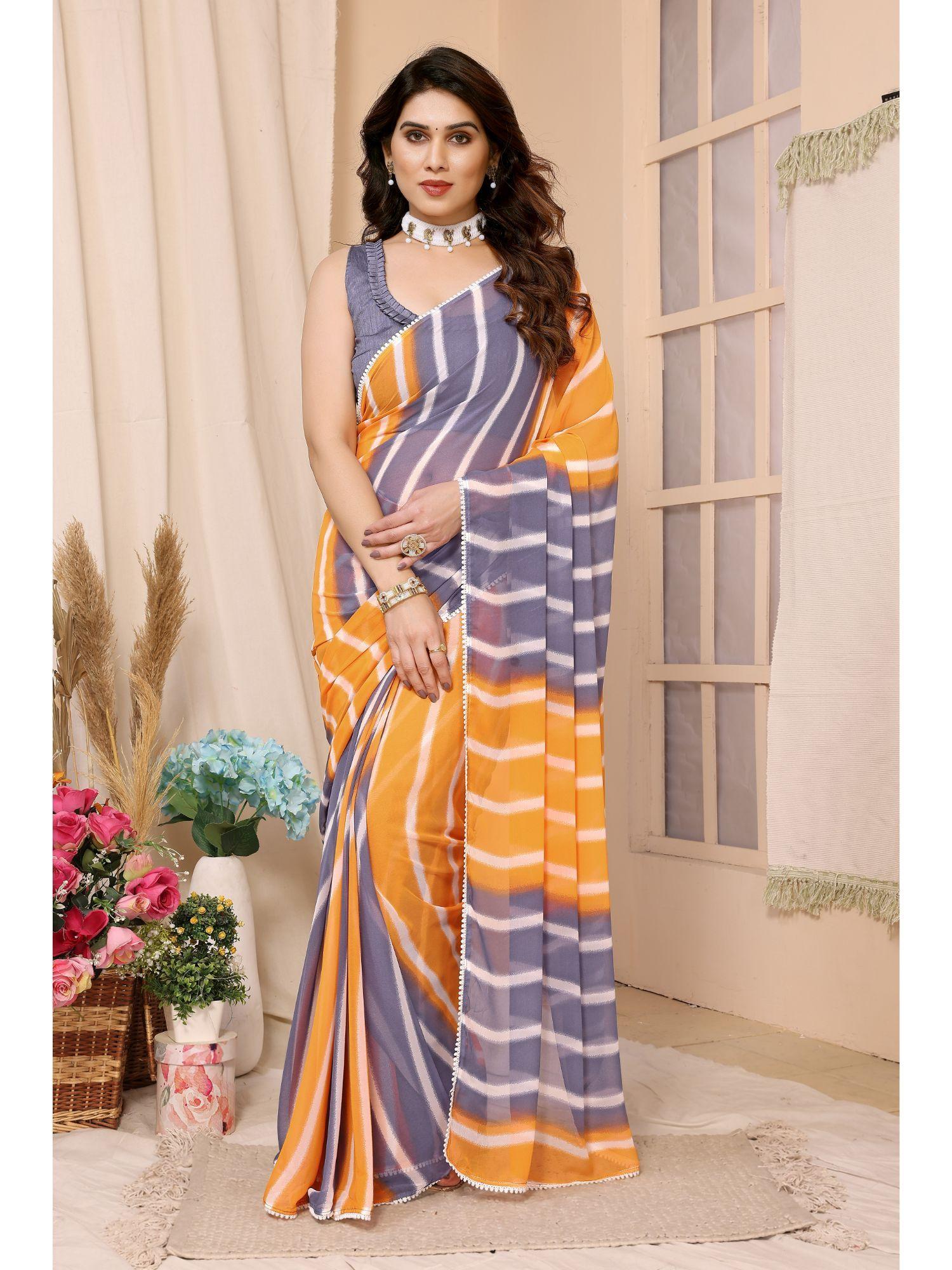 orange soft georgette printed ready to wear saree with unstitched blouse