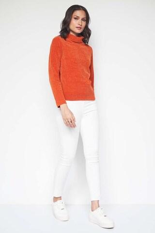 orange solid casual full sleeves high neck women regular fit sweater