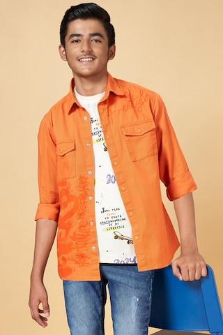 orange solid casual full sleeves regular collar boys regular fit  jacket
