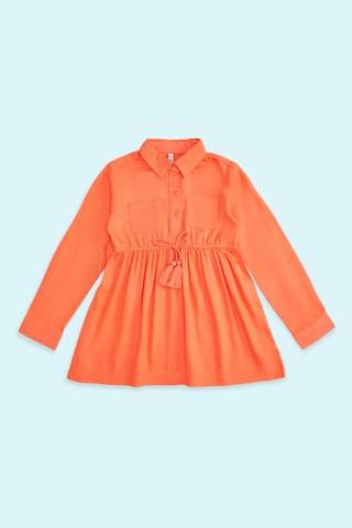 orange solid casual full sleeves regular collar girls regular fit top