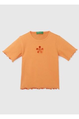 orange solid casual half sleeves round neck girls regular fit top