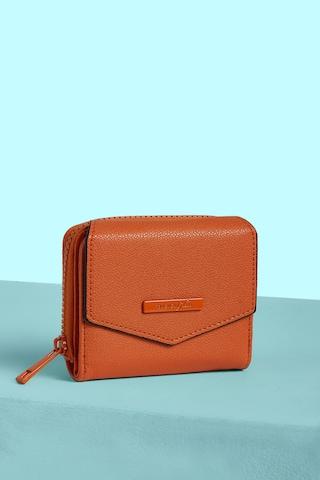 orange solid casual semi pu women wallet